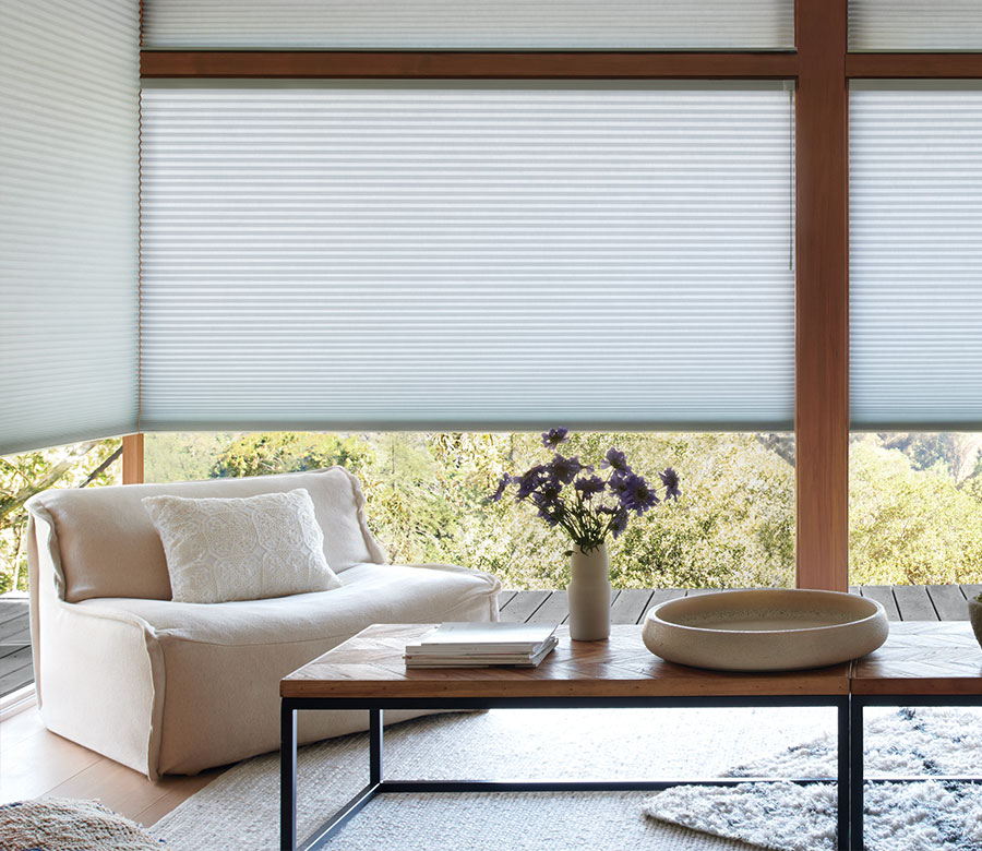floor to ceiling windows with gray cellular shades in Rocky River OH