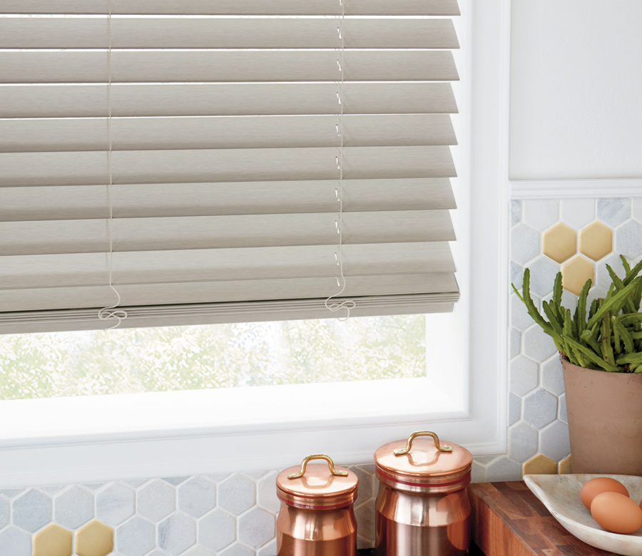 Kitchen with hunter douglas everwood blinds Rocky River