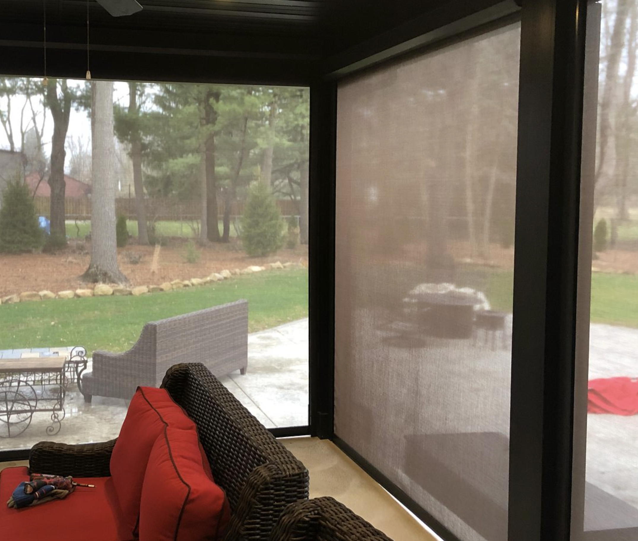 motorized screen roller shades on patio in Cleveland OH