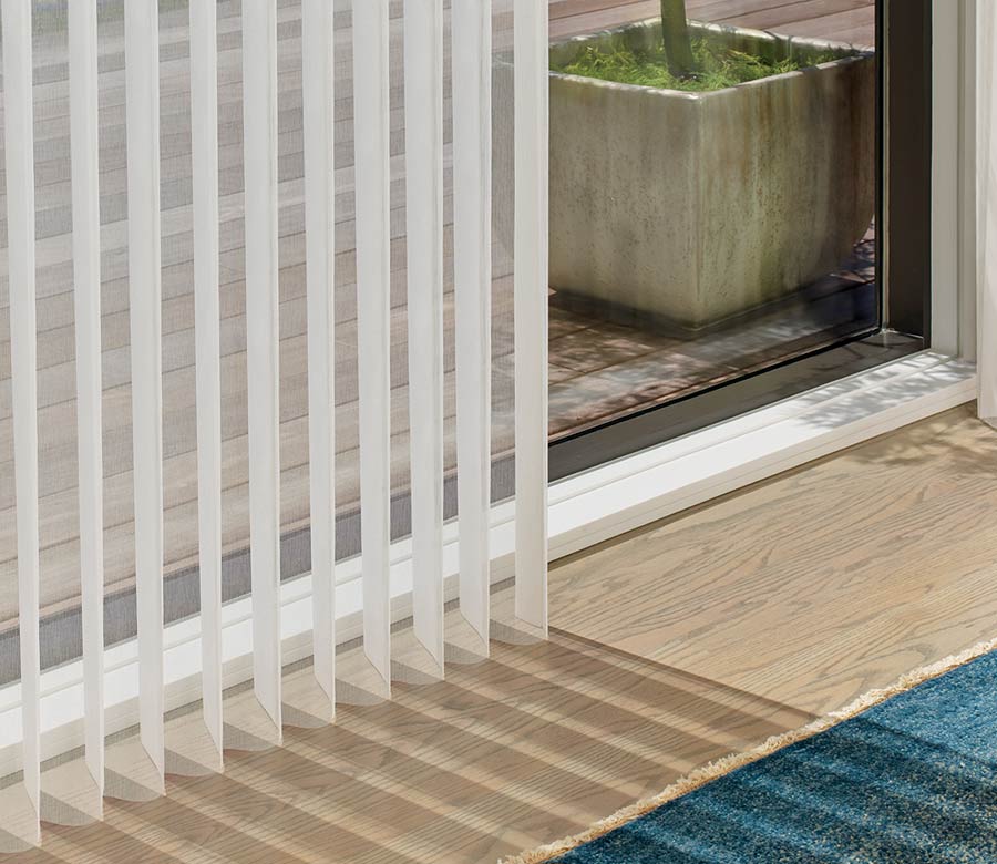 detail of vertical white luminette privacy sheer fabric folds in Rocky River OH