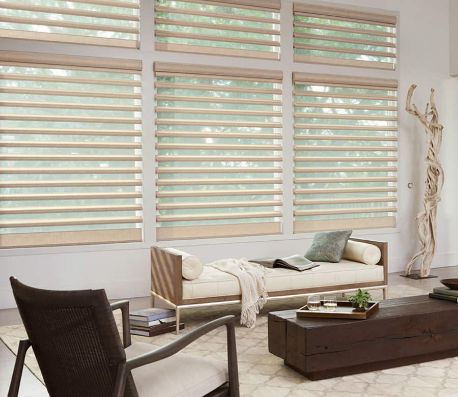 soft metallic fabric shades in living room Cleveland OH