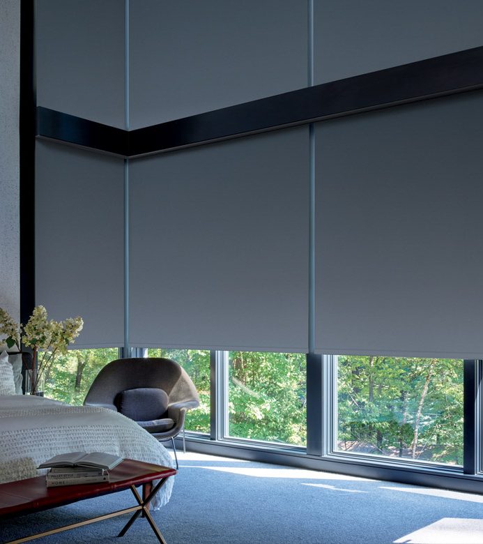 floor to ceiling windows with roller shades as blackout shades in Cleveland OH