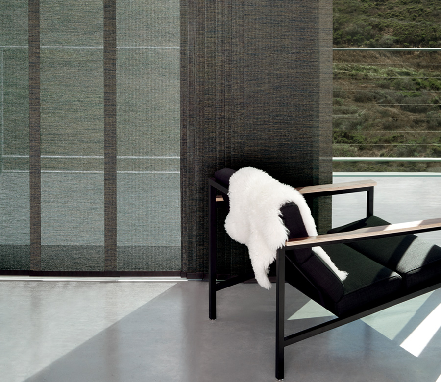 black vertical shades on sliding glass door Hunter Douglas Chagrin Falls