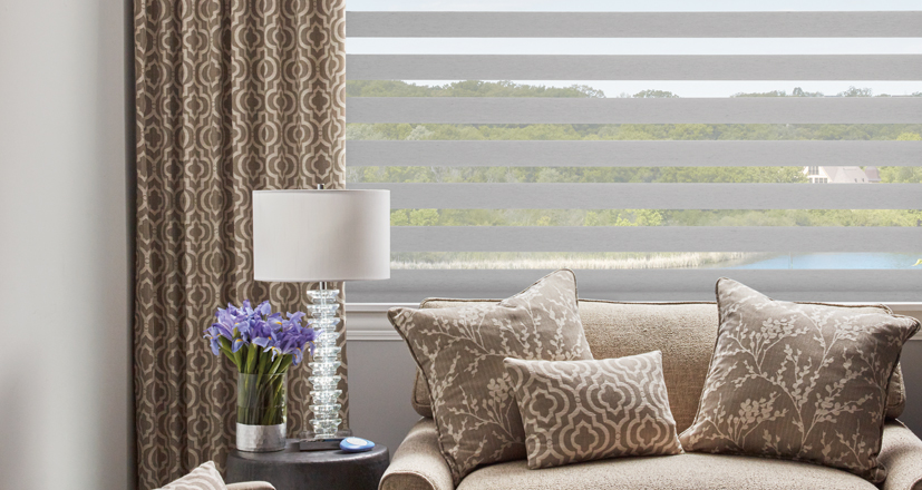 Hunter Douglas designer banded shades living room Rocky River 44116