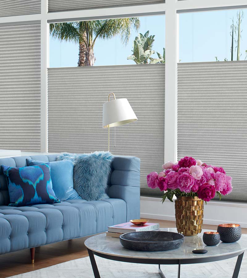 cellular shades on large living room windows in Rocky River OH