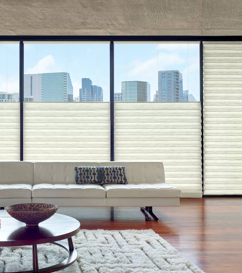 top down roman shades on floor to ceiling windows in Cleveland OH
