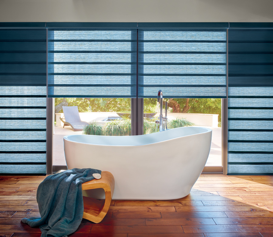 blue knife pleat roman shades with dual shades for room darkening bathroom privacy Rocky River OH