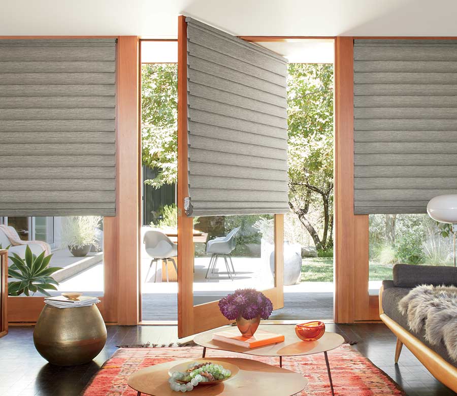 boho living room with glass patio doors