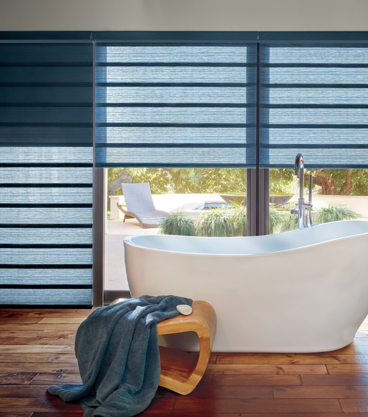 floor to ceiling roman shades in bathroom in Cleveland OH