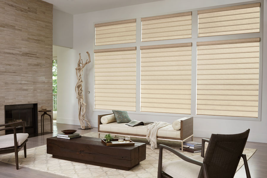 closed pirouette shades in Rocky River OH living room