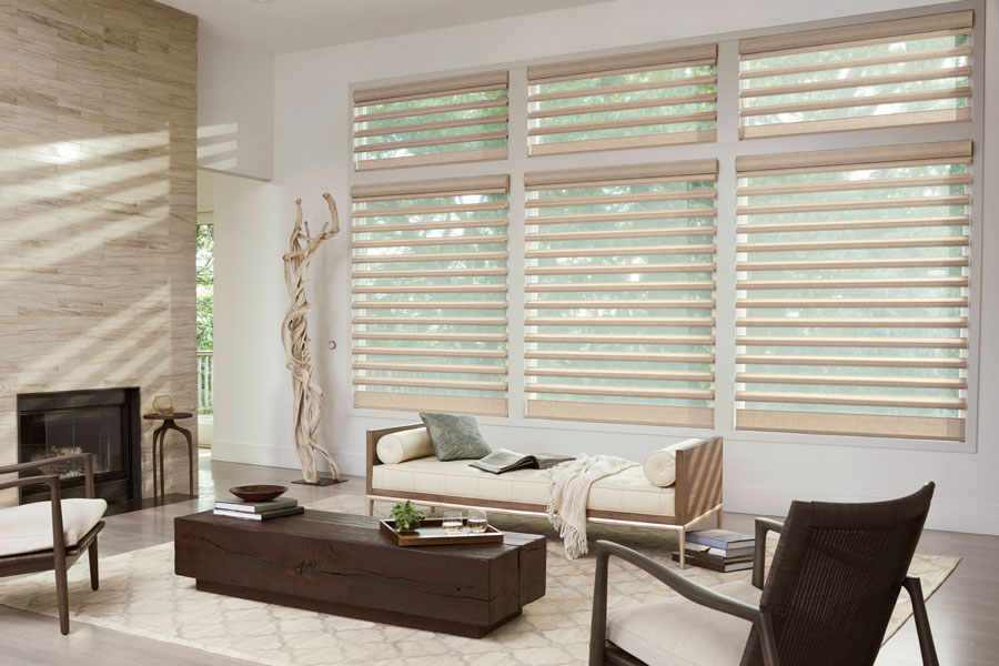 after pirouette shades were added to floor to ceiling windows in Chagrin Falls OH