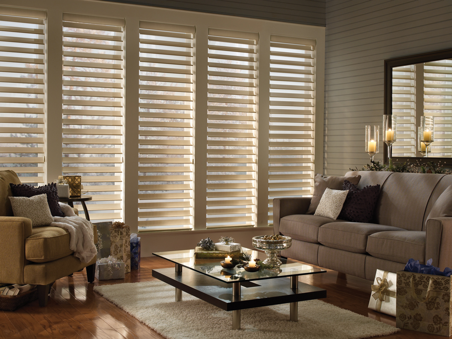 beautifully decorated living room silhouette shades Hunter Douglas Cleveland 44125