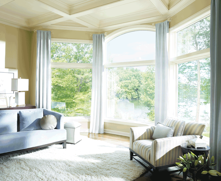 living room with bare windows Hunter Douglas Chagrin Falls 44022