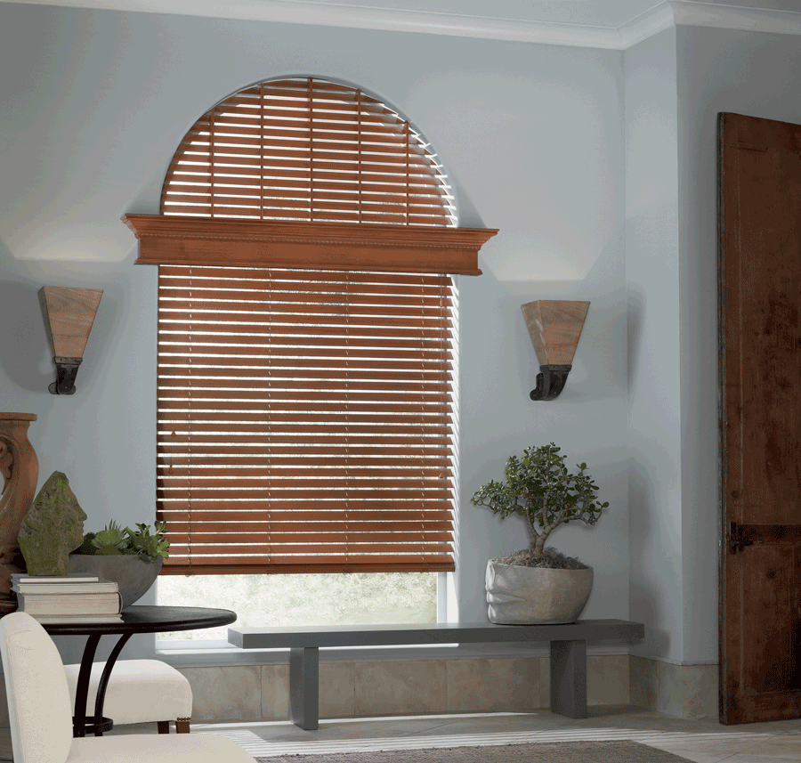 full coverage window blinds as arched window treatments Hunter Douglas Rocky River 44116