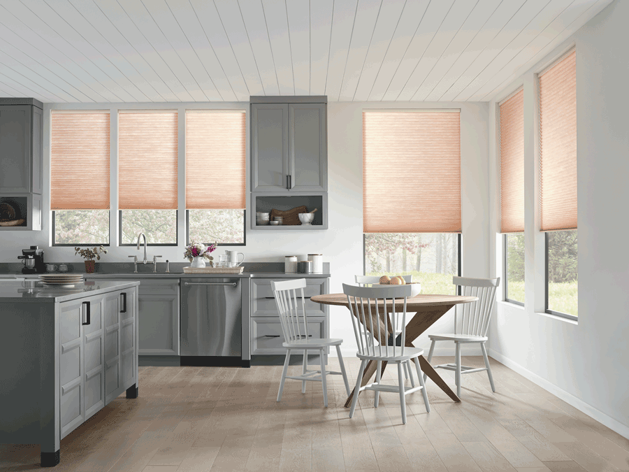 Motorized blinds, a favorite feature, in modern kitchen