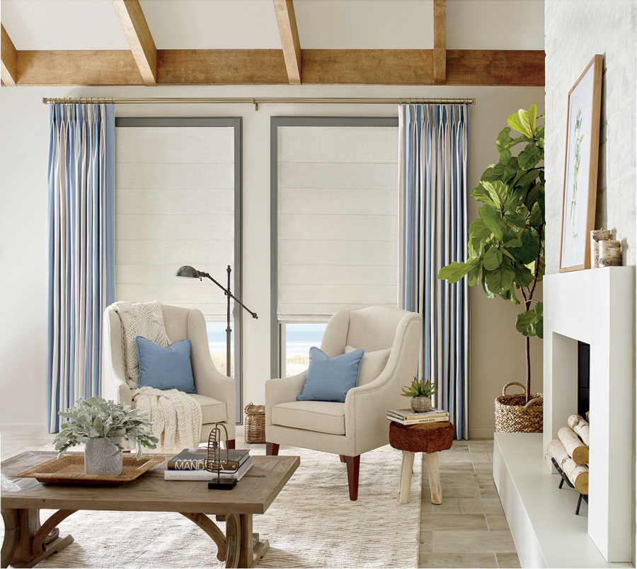 Layered Design Studio Window Treatments in living room. 