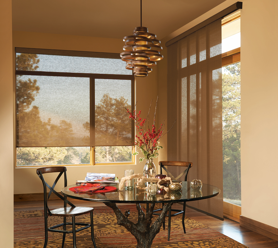 reducing glare in a dining room with roller shades