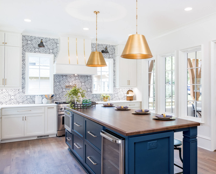 Blue island in Cleveland kitchen.