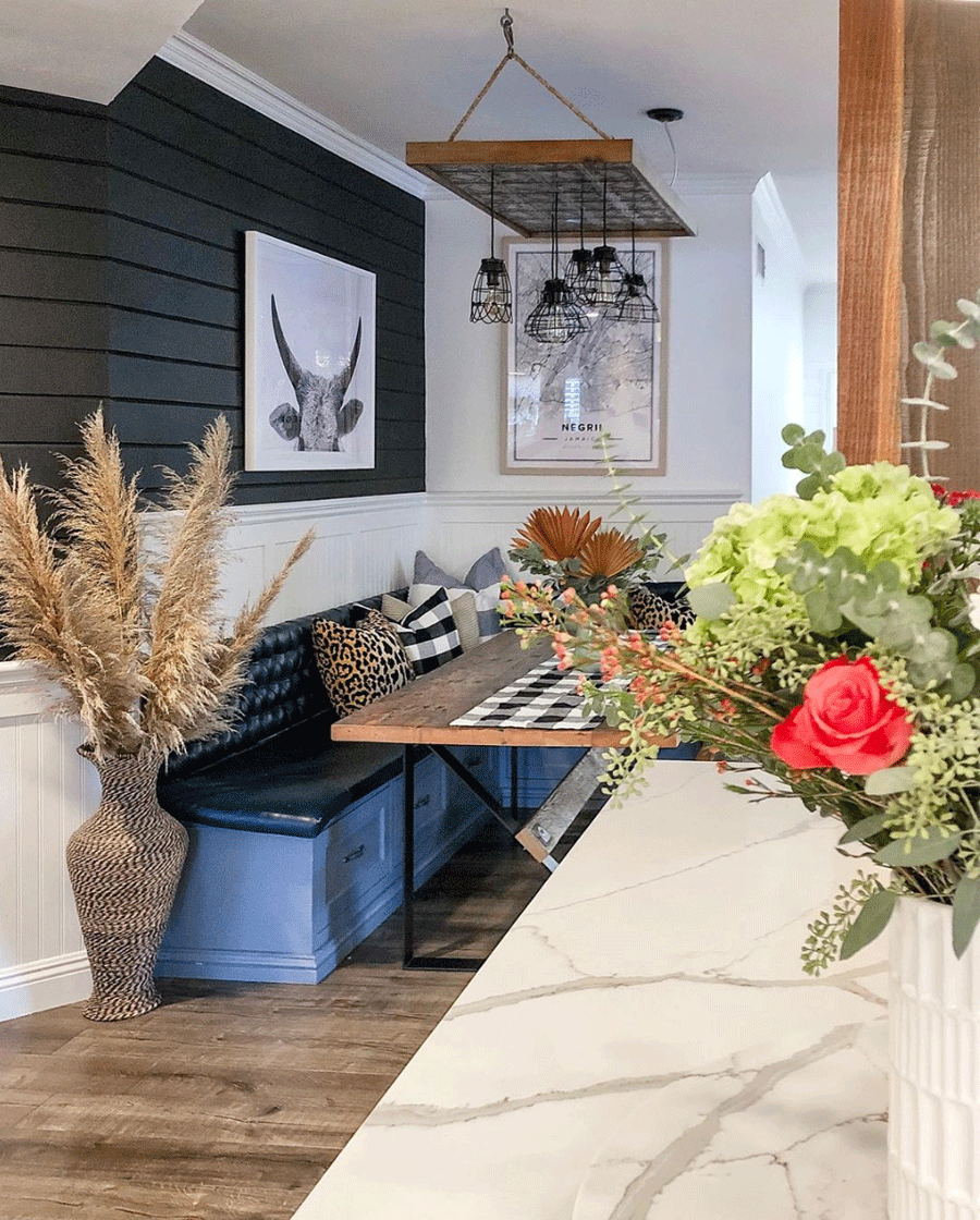 dining room black shiplap feature wall
