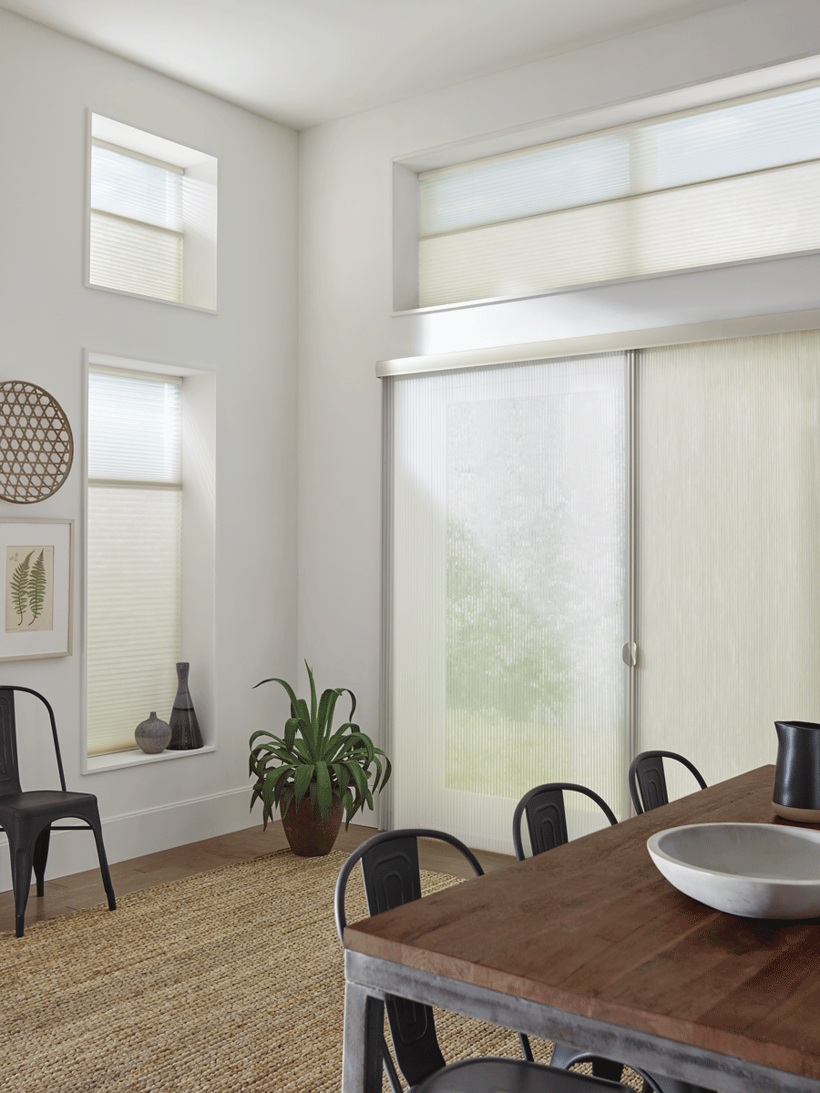 Cellular shades on sliding glass doors with matching windows Chagrin Falls OH