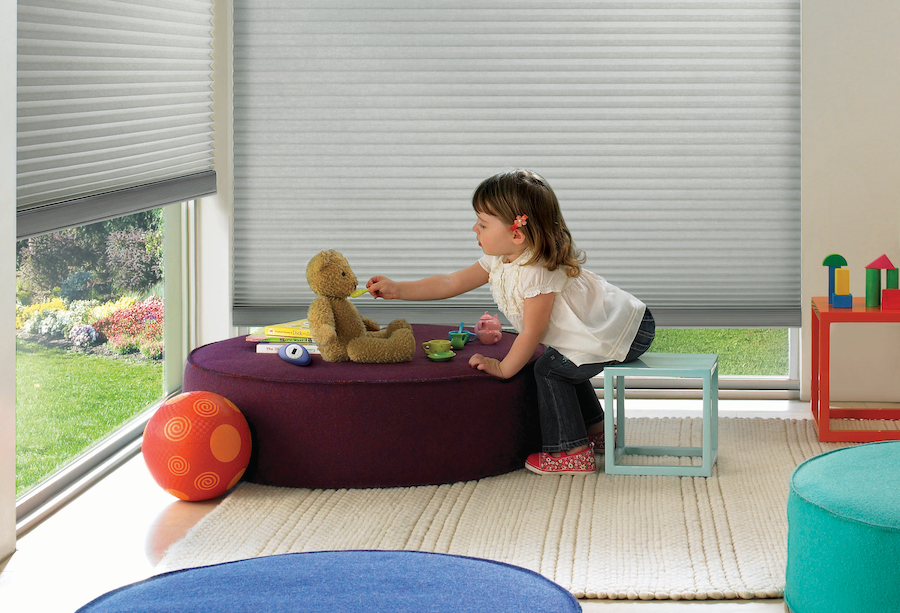 locally made child safe honeycomb shades in playroom