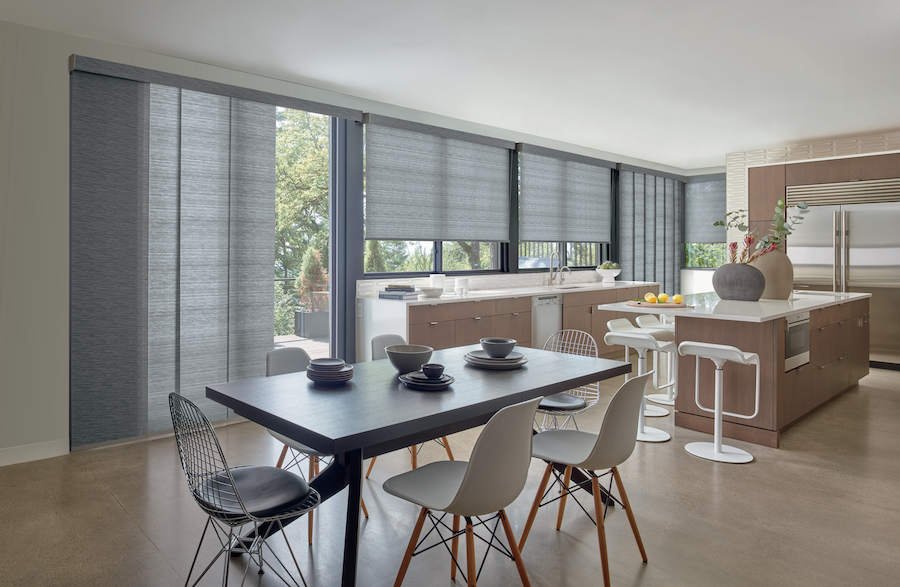 kitchen modern Designer Roller Shades & Skyline® Gliding Window Panels, Formosa Fabric Collection, Stormy Gray