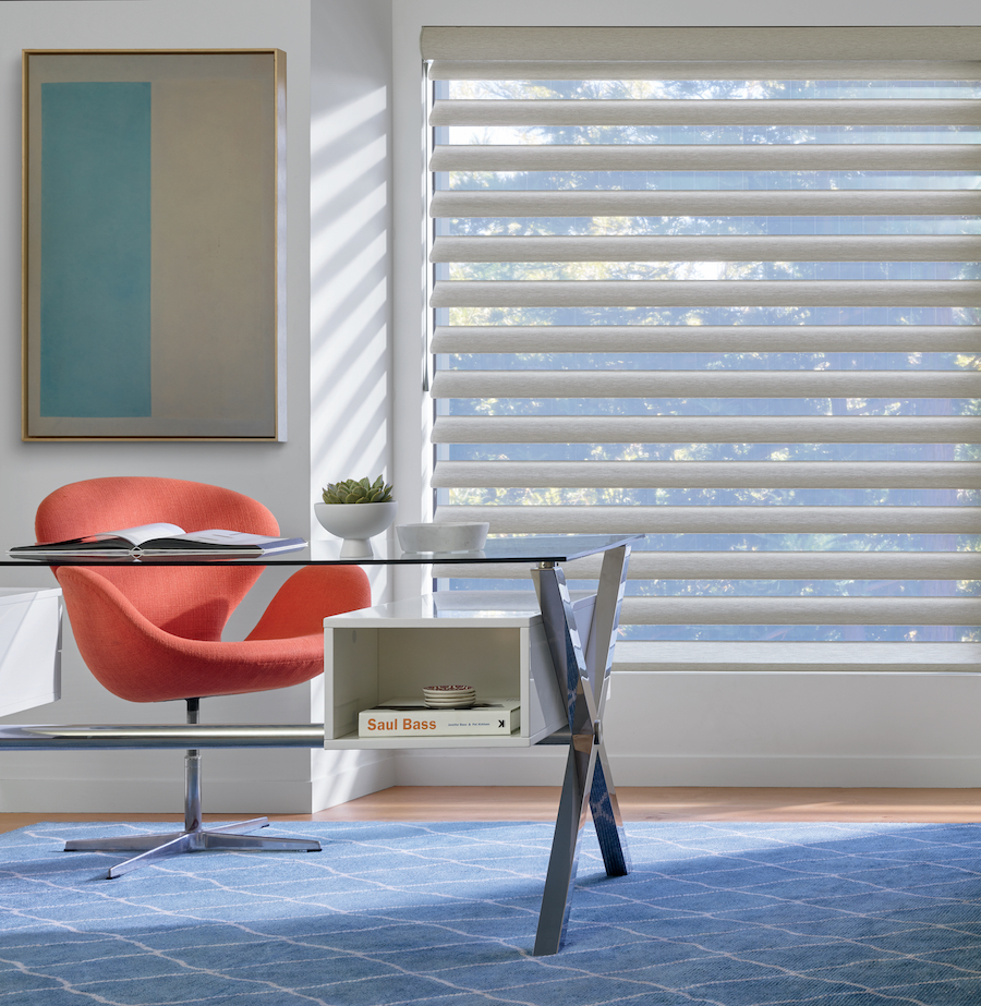 Home office featuring the Pirouette shades.