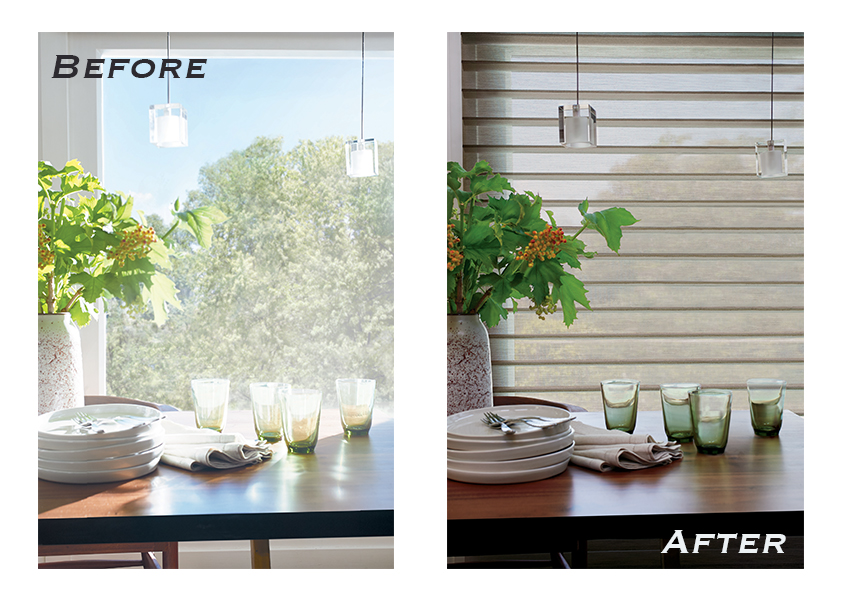 silhouette shades on bare windows for best dining room window treatments in Cleveland OH