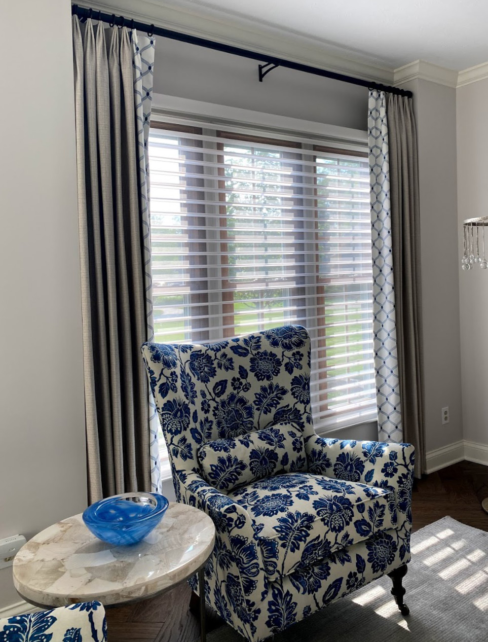 silhouette shades with side drapery panels in Rocky River OH