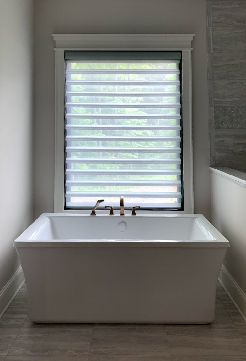 white pirouette shades in modern bathroom in Rocky River OH