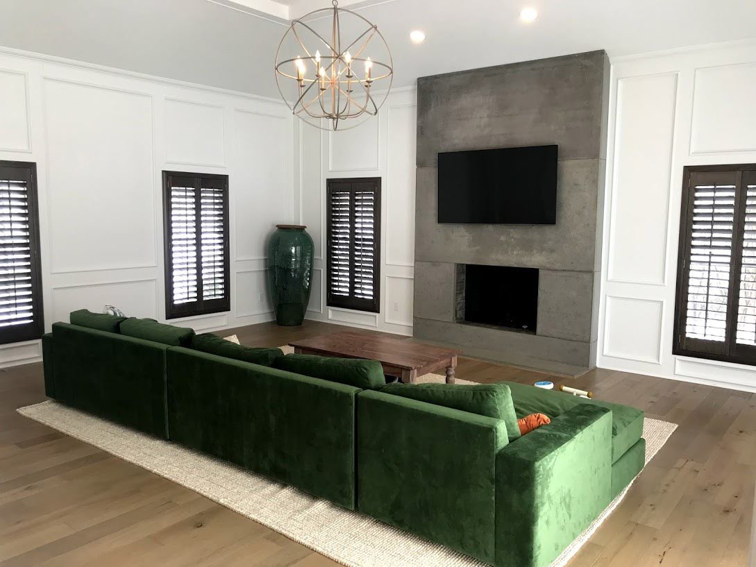 dark wood shutters in Rocky River OH living room