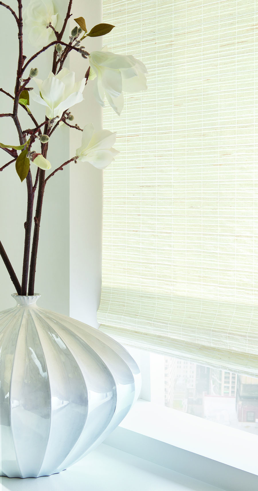close up of white woven wood shades cleveland ohio spring refresh