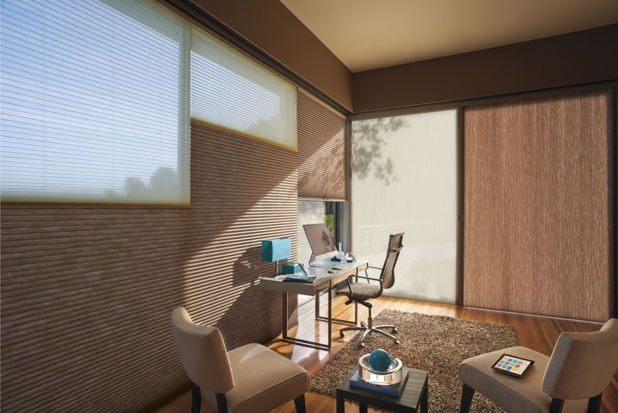 Floor to ceiling windows with dual shades in Chagrin Falls OH