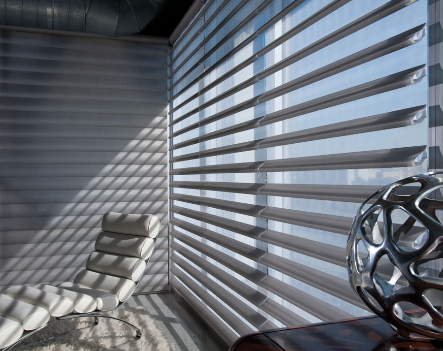 Pirouette shades on westward window in Chagrin Falls OH