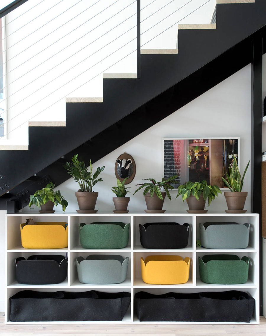 Black stairs with storage options in Cleveland OH home