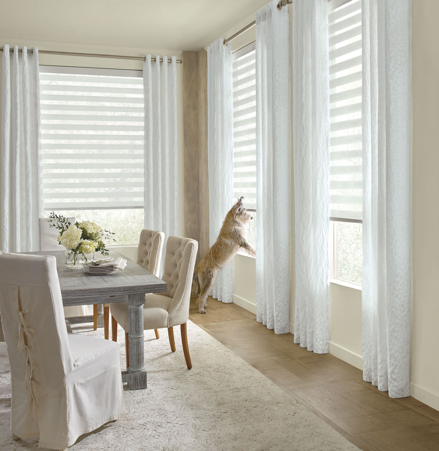 Dining room with designer banded shades in Chagrin Falls OH