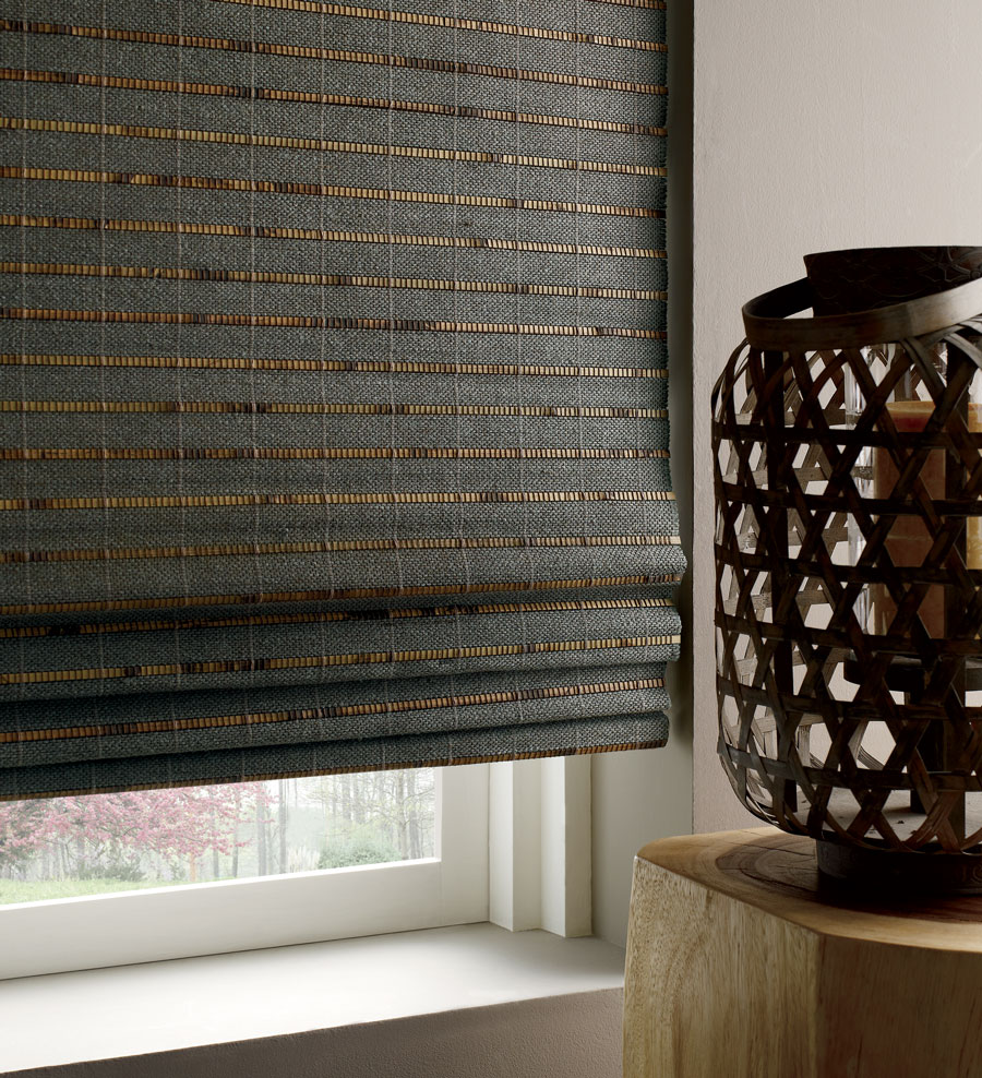 dark woven shades close up in Cleveland home