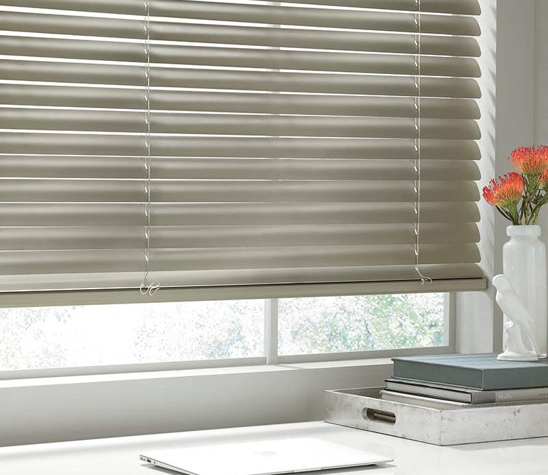 automated metal blinds in contemporary home office space in Chagrin Falls, OH