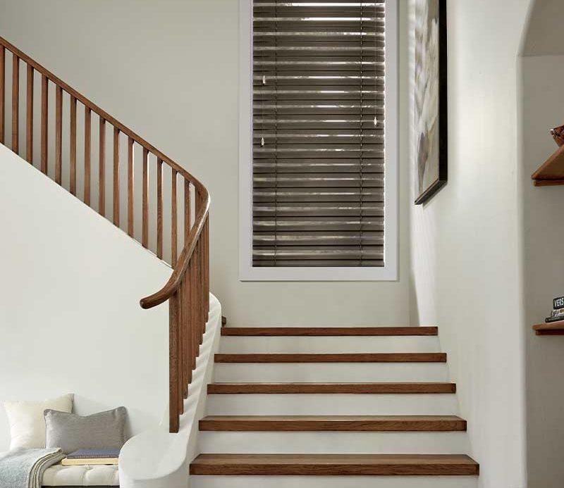 entryway stairway brown metal blinds in traditional Rocky River, OH home