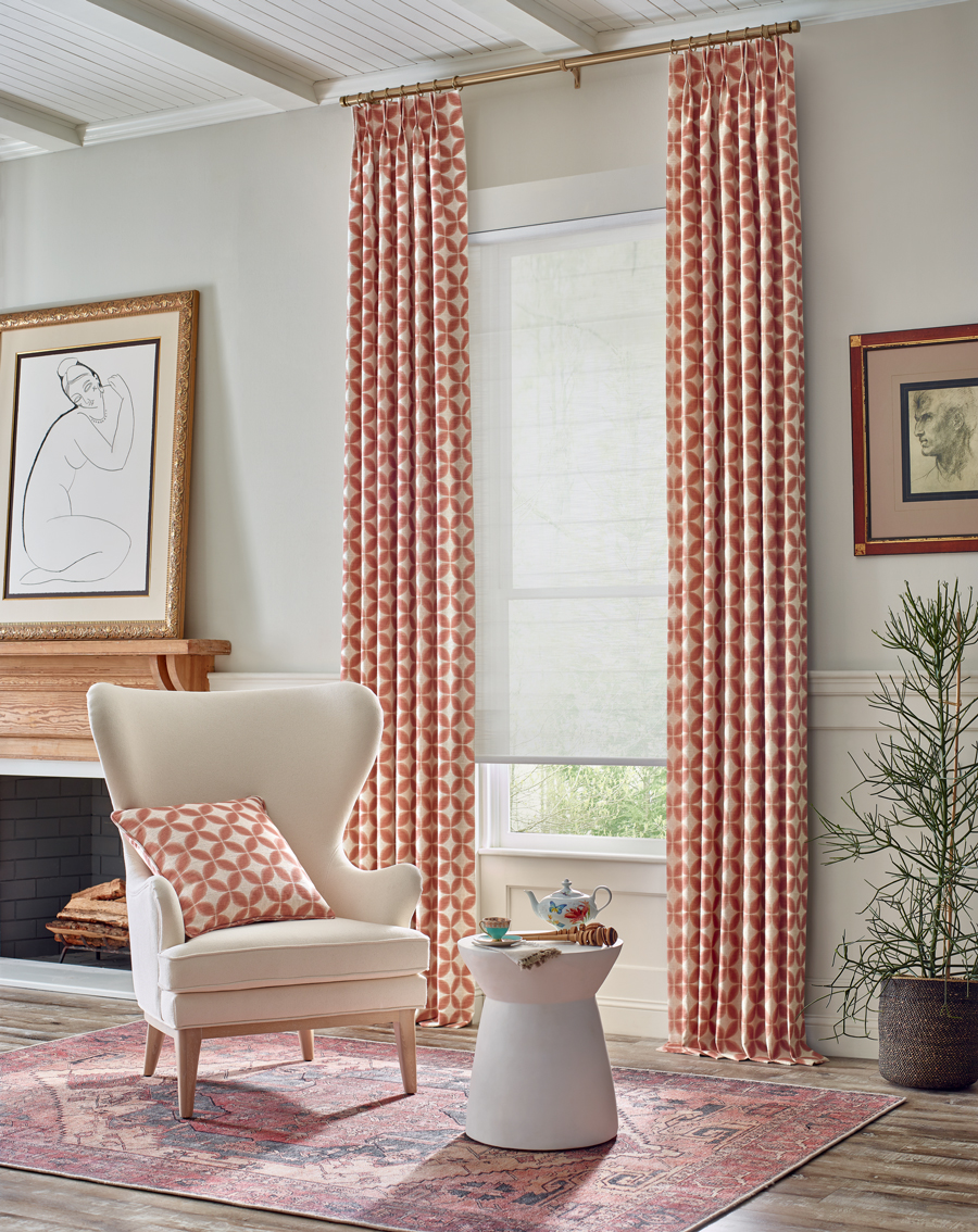 red and white floral pattern curtains