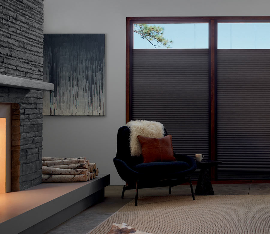 room darkening and energy efficient window treatments for seating area in Middleburg Heights, OH
