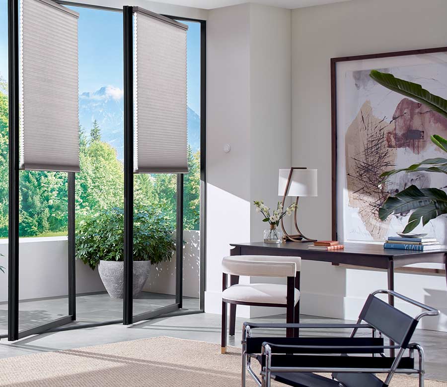 modern sleek home office space with european tilt turn glass doors in Chagrin Falls, OH