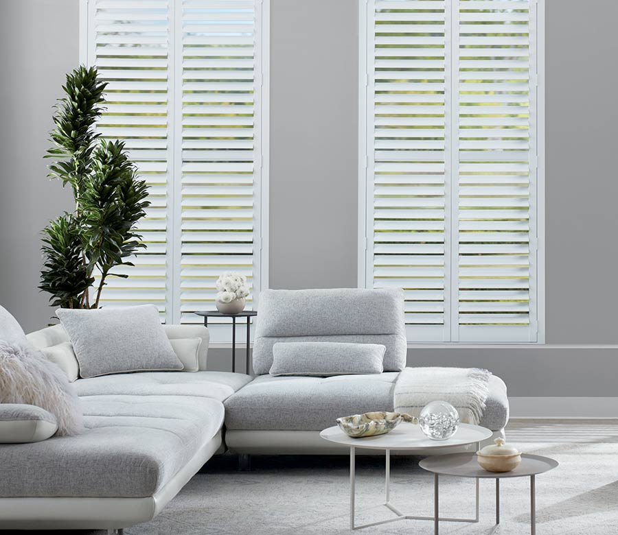 pet friendly floor to ceiling white shutters in Chagrin Falls, OH