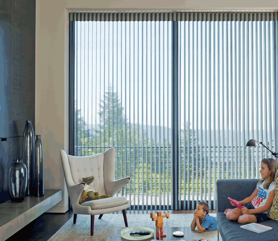 Sliding doors with sheer vertical shades