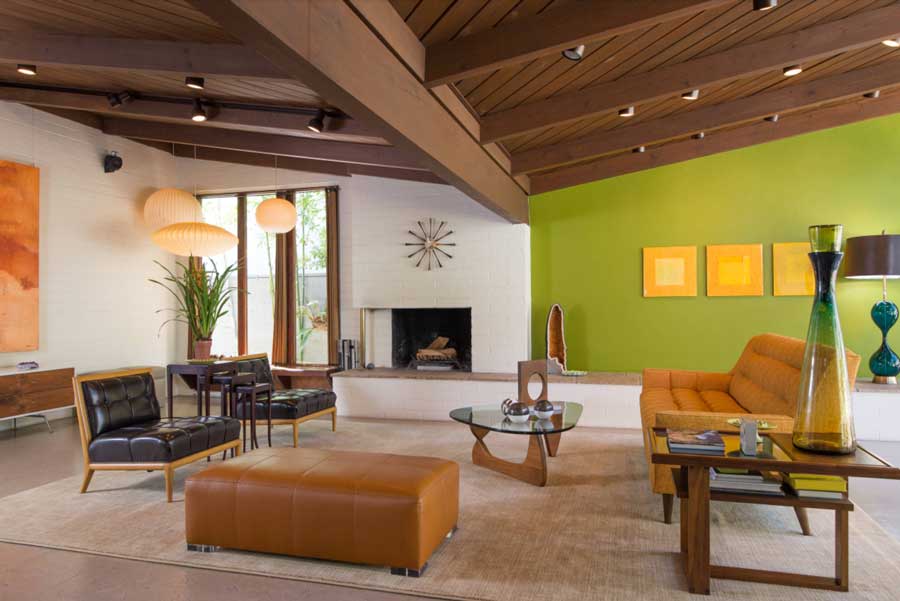 midcentury with love bird accent wall