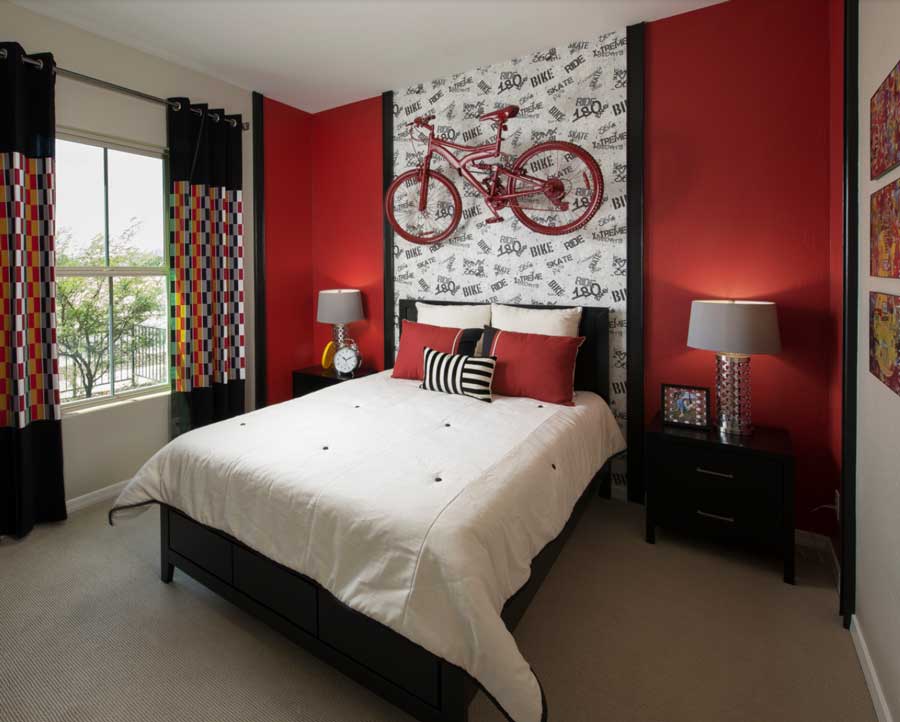 Bedroom in bold colors of 2023 pantone palette