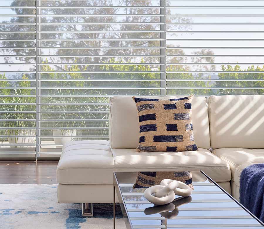 modern living room shades overlooking coastal garden in Cleveland, OH