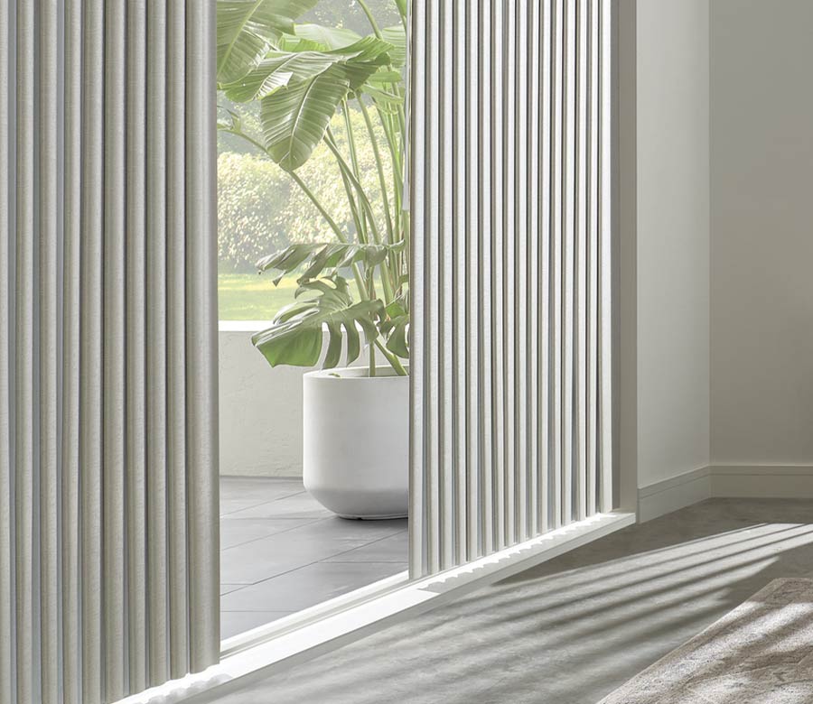 close up detail of vertical blinds in cream fabric in Chagrin Falls, OH