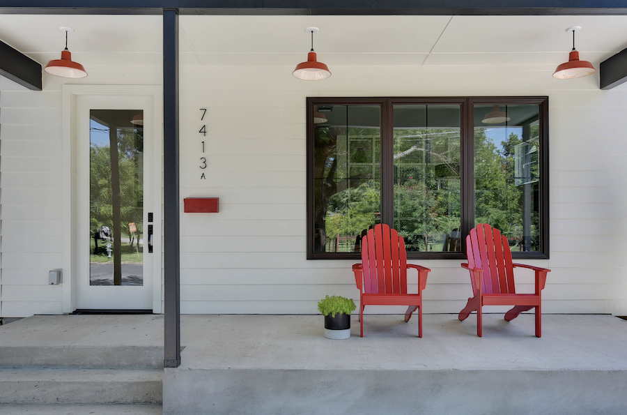 red adirondack chairs front porch