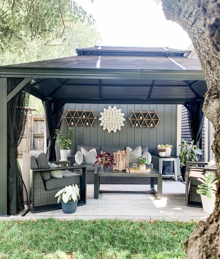 backyard gazebo with outdoor furniture for entertaining in Cleveland